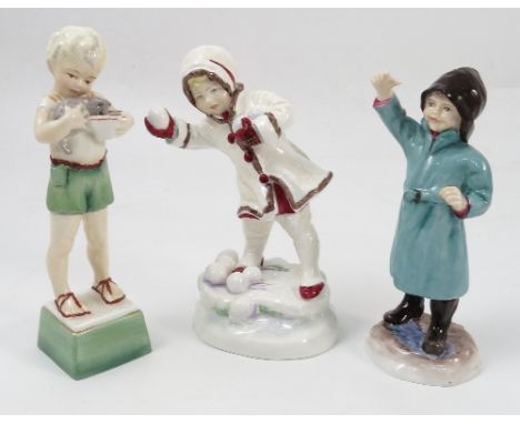 Three Royal Worcester figures, Friday's Child 3261, February 3453 and December 3458