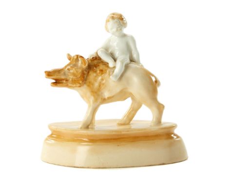 A Royal Worcester model of 'Boy on Boar' by  Phoebe Stabler  , date code for 1931, puce marks, 8.5cm high 