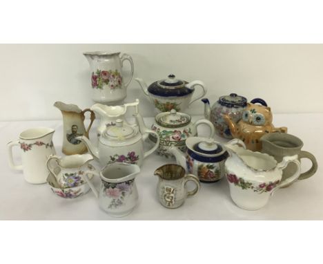 A box of assorted vintage and Victorian ceramic miniature teapots and jugs. To include: Crown Derby "Derby Posies", Indian Tr