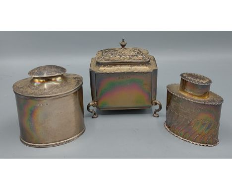 A Sheffield silver tea caddy retailed by Walker and Hall together with a Birmingham silver tea caddy with integral caddy spoo