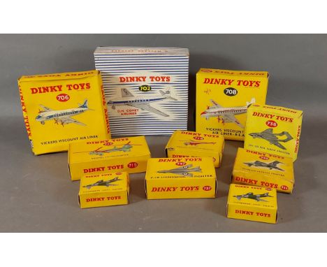 A Dinky Toys D.H. Comet Airliner number 702 together with a collection of Dinky Toys aeroplanes all within boxes 