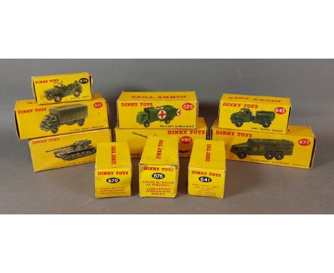 A Dinky Toys Medium Gun Number 692 in box together with nine similar Dinky Toys in boxes 