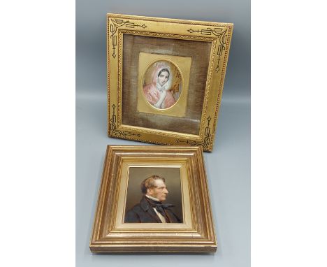 A late 19th Century portrait miniature of a Gentleman in period dress, oil on board, 12cms x 10cms together with another port