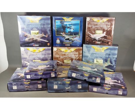 A collection of eleven Corgi Aviation Archive model aeroplanes within boxes 