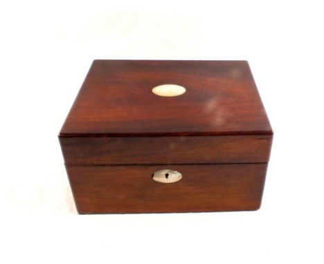 A 19th Century mahogany and mother of pearl inlaid fitted workbox
