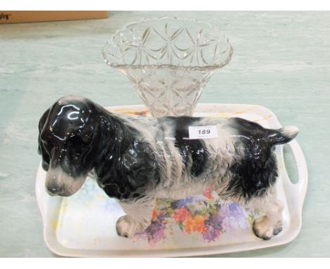 A Melba ware dog plus a glass vase