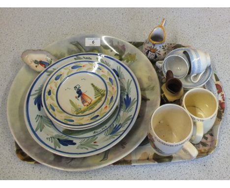 A fruit painted charger, Quimper plates plus other china