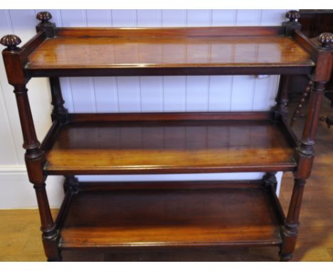 A Vicotorian mahogany three tier open buffet on fluted uprights, W. 105cm
