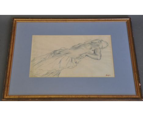 After Degas, Reclining Female print, 21cm x 34cm, framed.