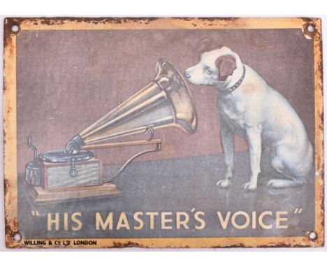 His Master&rsquo;s Voice - Of recent manufacture, a very high quality reproduction porcelain enamel advertising sign. The sig