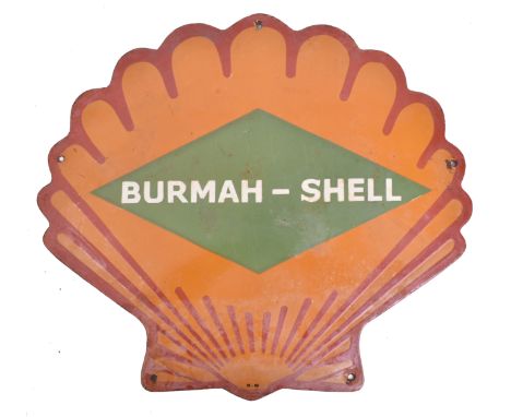 BURMAH - SHELL - Of recent manufacture, a very high quality reproduction porcelain enamel advertising sign. The sign of shell