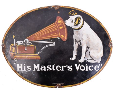 HMV - Of recent manufacture, a very high quality reproduction point of sale porcelain enamel advertising shop sign. The sign 
