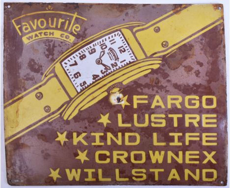 Favorite Watch Co.&nbsp;Of recent manufacture, a very high quality reproduction porcelain enamel advertising sign. The sign o