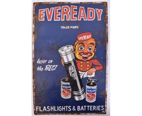 Eveready - Of recent manufacture, a very high quality reproduction point of sale porcelain enamel advertising shop sign. The 