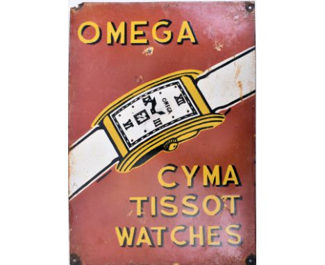 Omega Watches - Of recent manufacture, a very high quality reproduction point of sale porcelain enamel advertising sign. The 