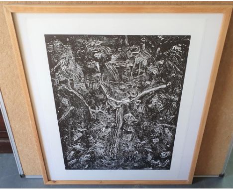 Peter OAKLEY (1935-2007) 1986 lino-print "Scatter" in fine thin wood frame,The print measures 55 x 44 cm 