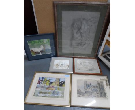 Collection of 6 framed, 20thC watercolours by differing artistsPlease note - 1 w/c is over a print base 