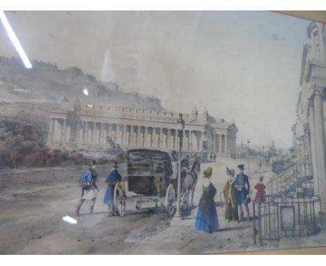 Indistinctly signed 1837 coloured lithograph "Princess street, Edinburgh", framed,29 x 42 cm 