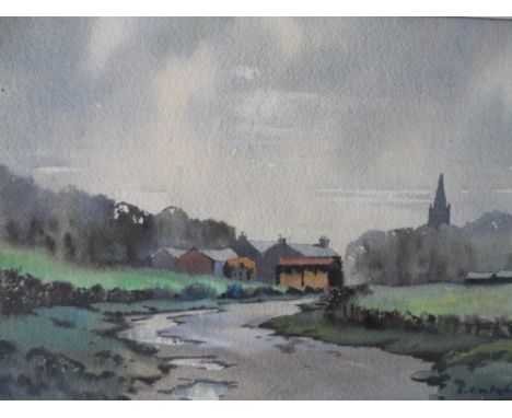R J W Prior, mid 20thC watercolour "The road to the village", signed, framed,The w/c measures 17 x 26 cm 
