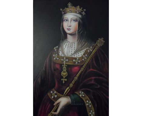 Superb quality, large 20th/21st oil on board, portrait of Isobella Catolica, indistinctly monogrammed and in superb heavy fra