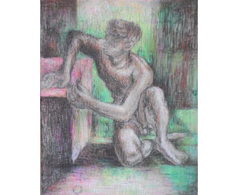 Fine quality, Joseph SMEDLEY (1922/23-2016) mixed media portrait of a naked young boy crouching, signed & studio stamped, fra