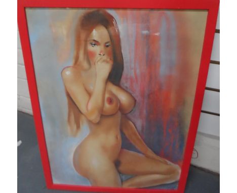 Large, unsigned, late 20thC pastel portrait of a busty blonde, framed & glazed,The portrait measures 68 x 48 cm 