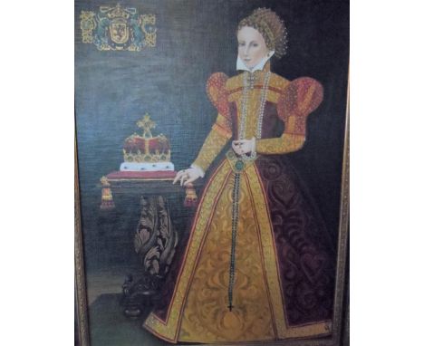 Stunning, large 20th/21st oil on canvas, laid onto board, portrait of Mary, Queen of Scots standing next to the Scottish crow