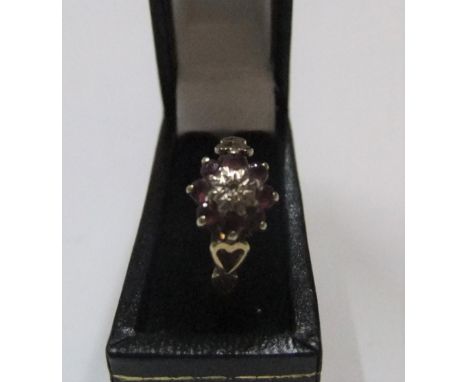 9ct yellow gold ruby & diamond flower ring Approx 1.6 grams gross, size L