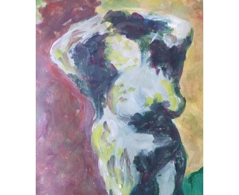 L S Asher, late 20thC British school, double sided, acrylic on paper, "Abstract female figure", wood frame,The portrait measu