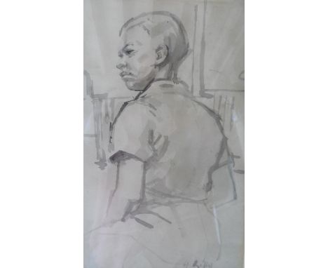 G Kelly grey watercolour wash portrait of a young boy, framed,The w/c measures 25 x 16 cm 