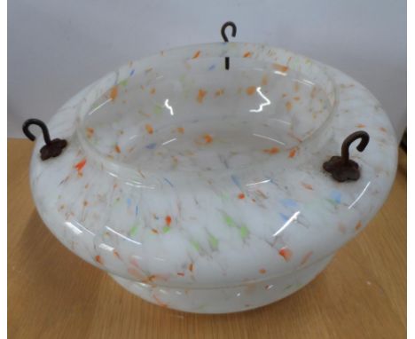 Stunning quality flecked, milk glass ceiling light fitting complete with metal hanging links 