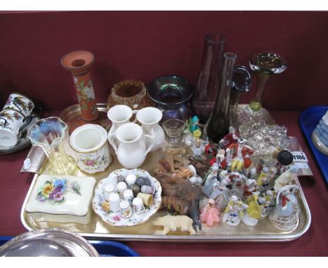 Vaseline Glass and Other Glass Vases, German miniature porcelain figures, collectors thimbles including Worcester, Wedgwood f