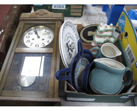 A XIX Century Flat Back Money Box, Military style compass Mason Cash bowl, jug, wall clock:- One Box