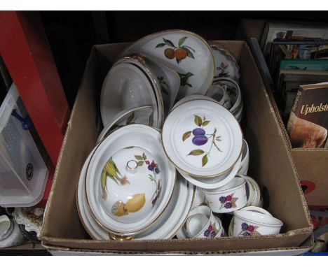 Royal Worcester 'Evesham'; Dinnerware including plates, cups and saucers, bowls, mugs, gravy boat, condiments etc.