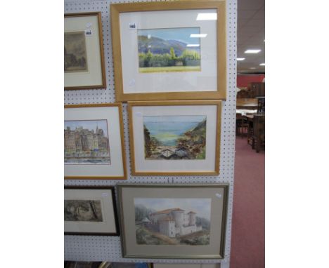 Nicholas Wilkinson 'Poplars Provence', watercolour, 17.5 x 25.5cm; Anne Thorpe 'The Harbour Honfleur' watercolour, two others