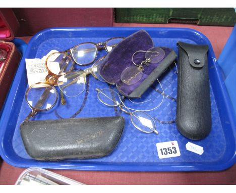 A Collection of Vintage Spectacles, including twenty Victorian pinz-nez, later tortoiseshell etc:- One Tray