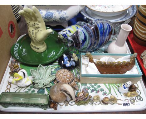 Wade Viking Ship Bowl, Wade figures, Murano style fish, Squires Gin dish, Poole vase etc:- One Tray