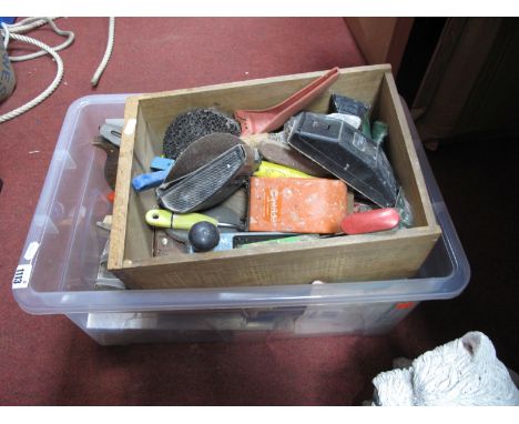 Stanley Plane, clamps, Footprint drill, spirit levels and other tools etc:- Two Boxes