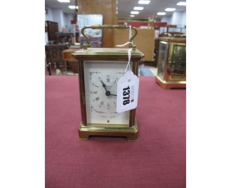 Bayard, Paris; A Brass Carriage Clock, eight-day, white enamel dial with Roman numerals, the backplate engraved "Duverdret &a