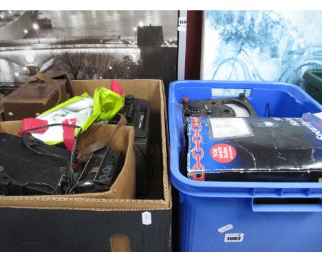 A 500w  Halogen Security Light, Avometers, 8 track car stereo, Bell &amp; Howell cine camera, etc:- Two Boxes.