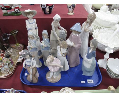 Ten Various Nao Figures, including Lady Fetching Water, Surprised Girl, Shy Girl, Ballerina Girl, etc:- One Tray.