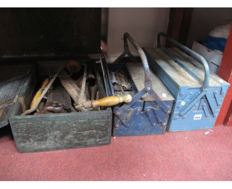 Two Metal Tool Boxes, pliers, clamp, spanners, and a box of tools etc. (3)