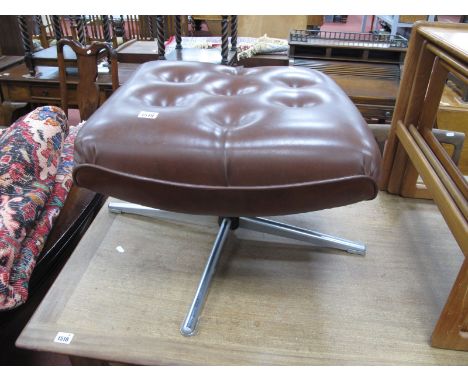 A Leather Button Topped Covered Stool, on cruciform base.