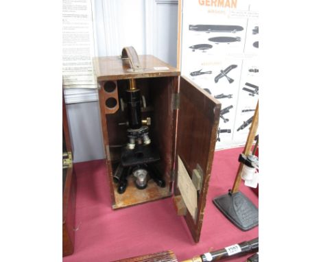 Watson &amp; Sons 'Kima' Microscope, No 65530 black lacquer and brass, plus spare lenses, in original wooden carry case.