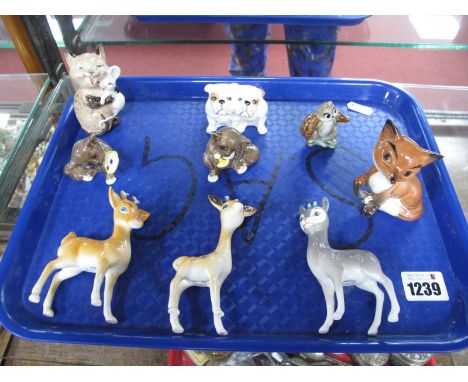 Vintage Beswick Fun Models; Baby Giraffe, model No 1597, grey gloss Chamois, Reindeer, Comical Fox; others including pair of 