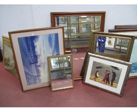 Jack Vettriano Print, 38.5 x 38.5cm. Three mirrors, another print. (5)