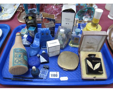 A Collection of Vintage Perfumes, mostly used/opened, including Chanel No 5, 1930's Bourjois 'Evening in Paris' in blue bakel