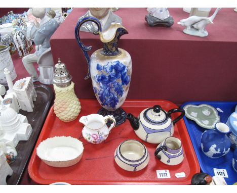 Worcester Lock &amp; Co Oval Shaped Bowl and sugar sifter, Royal Doulton ewer (damaged), Barton Pottery three piece tea servi