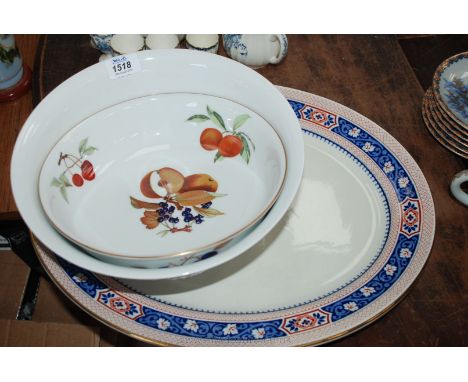 Two Royal Worcester fruit decorated Bowls, salad and fruit, plus a large oval Meat Plate, 18'' x 14''