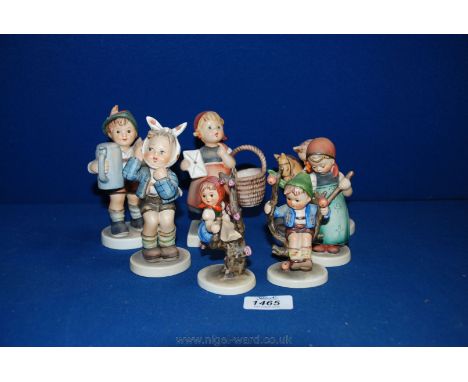 Seven vintage Hummel Goebel figures including Apple Tree Boy and Girl, Gardener, Toothache, etc.